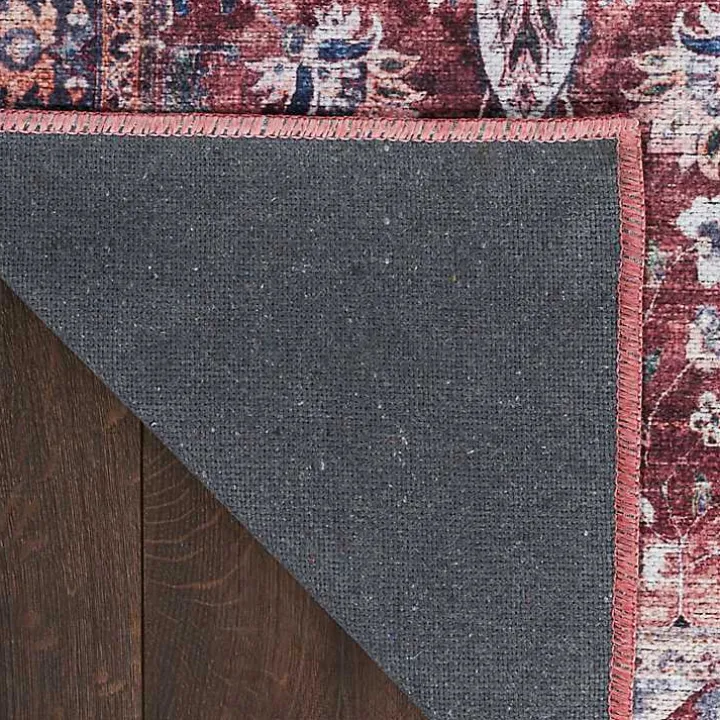Brick Vintage Floral Washable Area Rug, 5x7