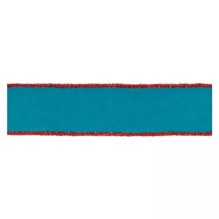 Bright Blue Wool 5 yd Christmas Ribbons, Set of 2