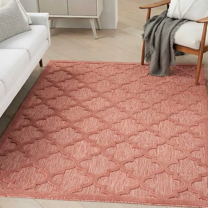 Bright Coral Trellis Outdoor Area Rug, 4x6