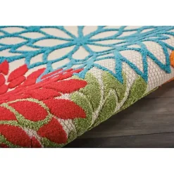 Bright Leaves Round Outdoor Area Rug, 5x5