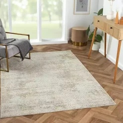 Brisbane Beige Faded Damask Area Rug, 5x8