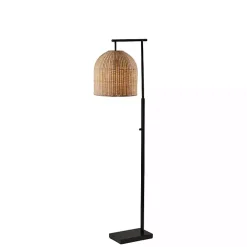 Bronze and Woven Rattan Stem Floor Lamp