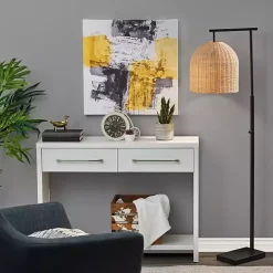 Bronze and Woven Rattan Stem Floor Lamp