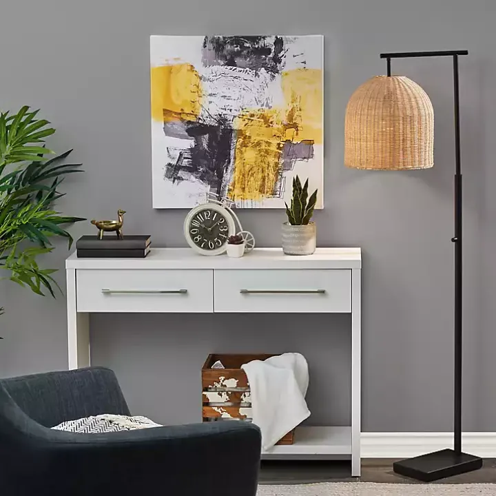 Bronze and Woven Rattan Stem Floor Lamp