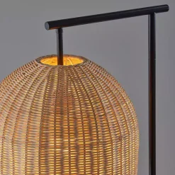 Bronze and Woven Rattan Stem Floor Lamp
