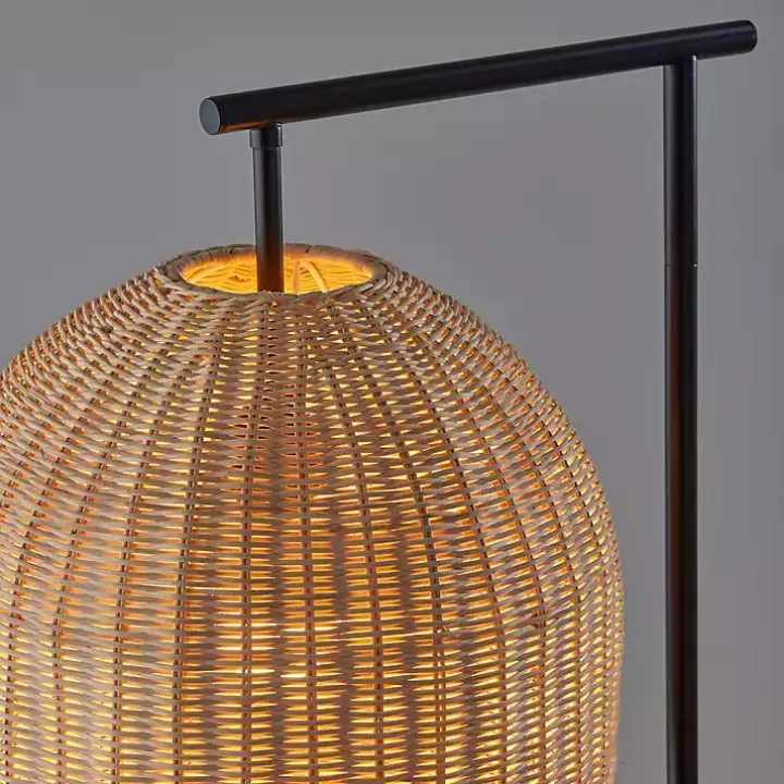 Bronze and Woven Rattan Stem Floor Lamp