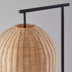 Bronze and Woven Rattan Stem Floor Lamp