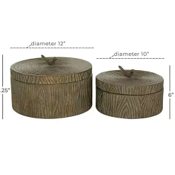 Bronze Tree Bark Round Metal Boxes, Set of 2