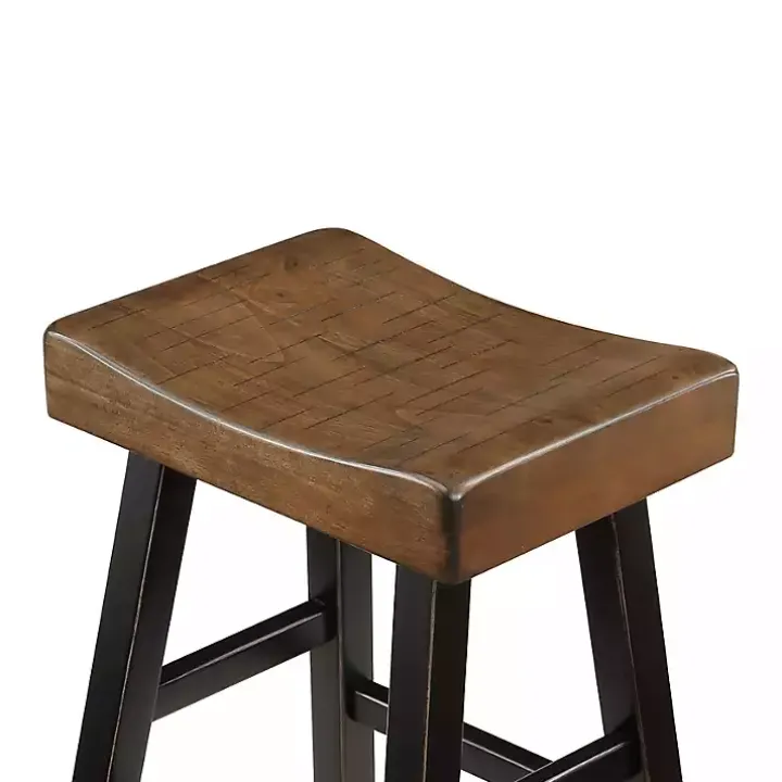 Brown & Black Wood Bar Stools, Set of 2