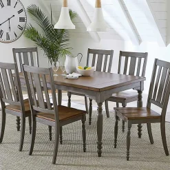 Brown and Gray Wooden Dining Chairs, Set of 2