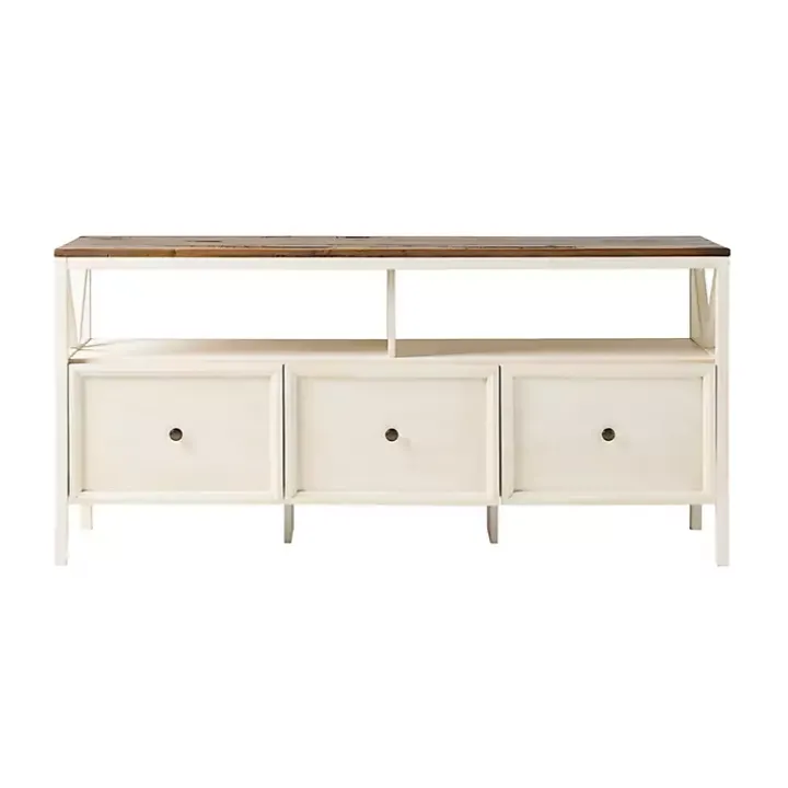 Brown and Whitewashed Wood 3-Drawer Media Cabinet