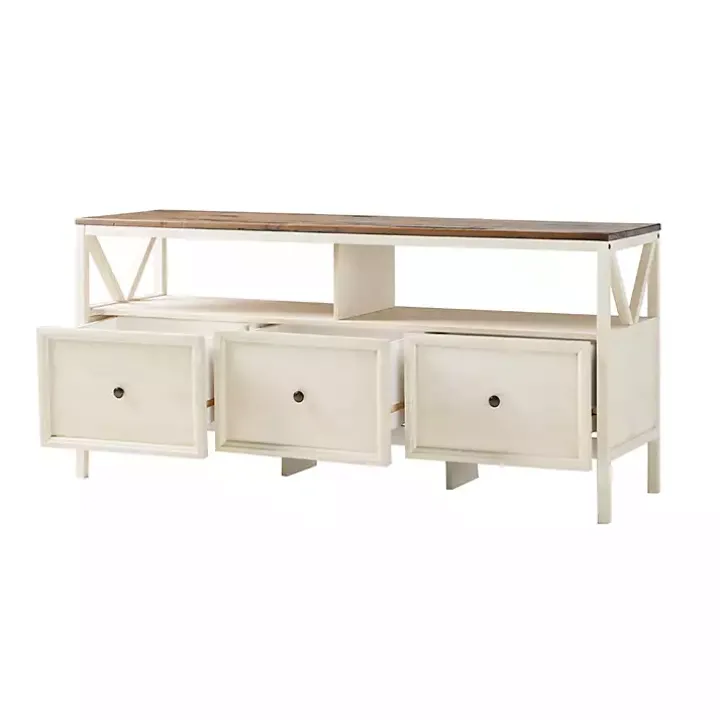 Brown and Whitewashed Wood 3-Drawer Media Cabinet