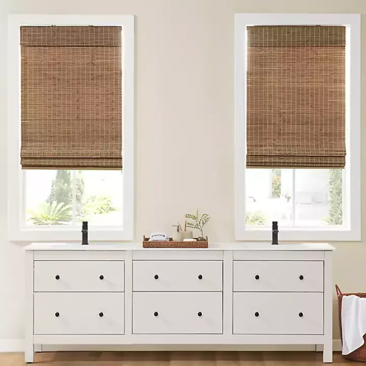 Brown Bamboo Light Filtering Roman Shade, 31 in.