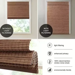 Brown Bamboo Light Filtering Roman Shade, 33 in.