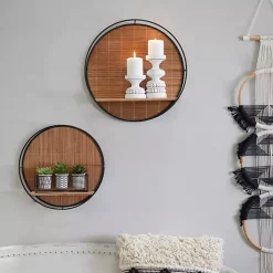 Brown Bamboo Modern Wall Shelves, Set of 2
