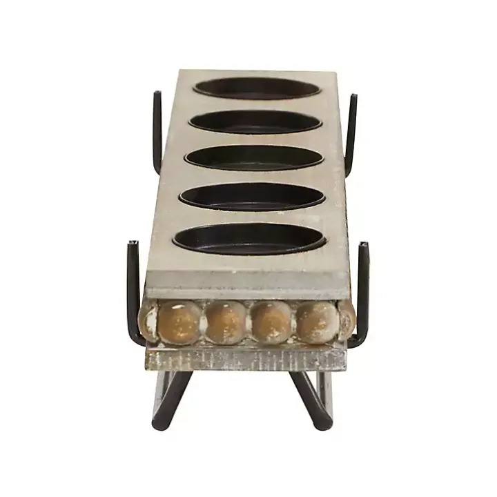 Brown Beaded Wood and Metal Base Candle Holder