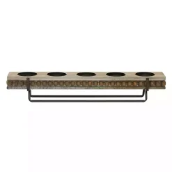 Brown Beaded Wood and Metal Base Candle Holder