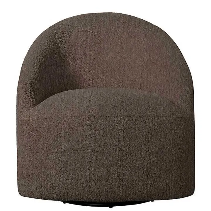 Brown Boucle Barrel Swivel Accent Chair