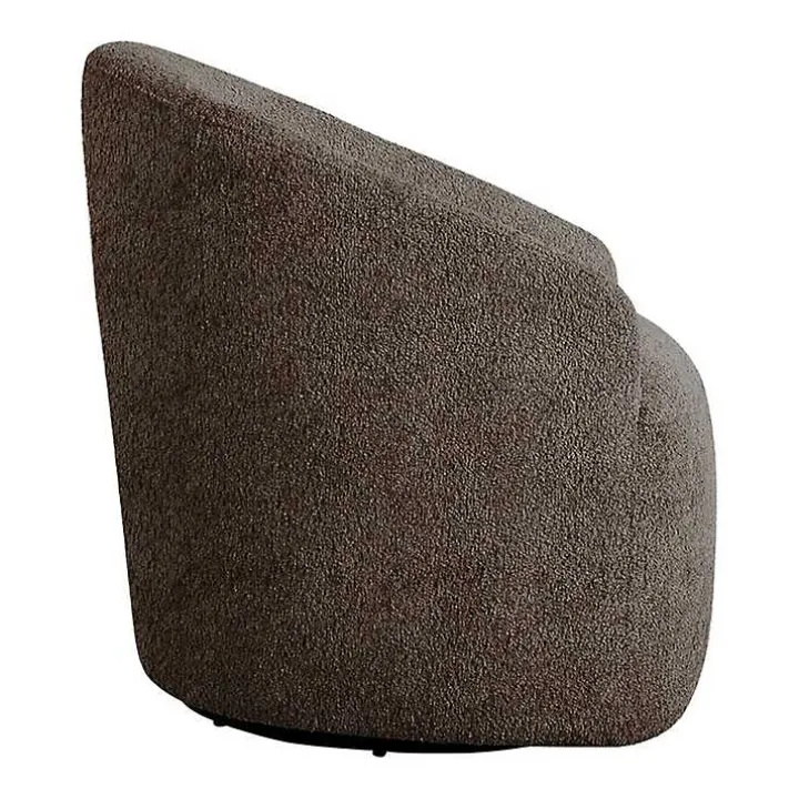 Brown Boucle Barrel Swivel Accent Chair