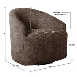 Brown Boucle Barrel Swivel Accent Chair