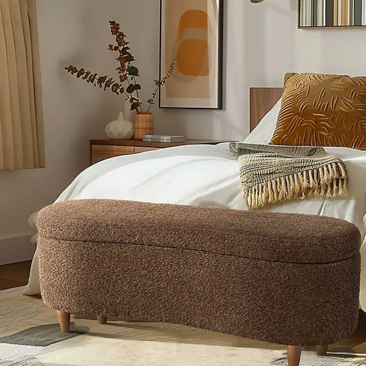 Brown Boucle Flip-Top Storage Bench