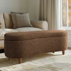 Brown Boucle Flip-Top Storage Bench