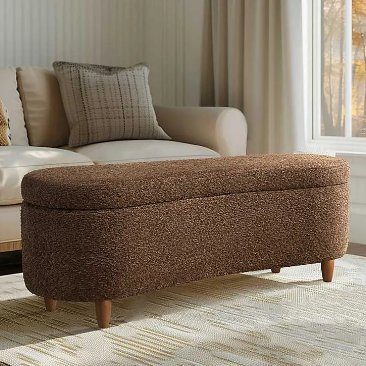 Brown Boucle Flip-Top Storage Bench