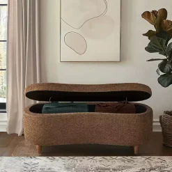 Brown Boucle Flip-Top Storage Bench
