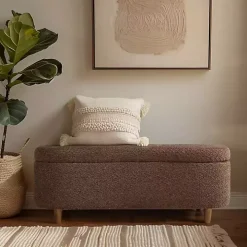 Brown Boucle Flip-Top Storage Bench