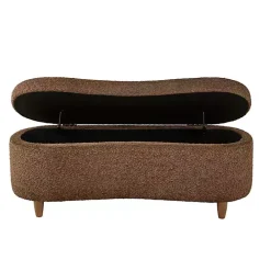 Brown Boucle Flip-Top Storage Bench