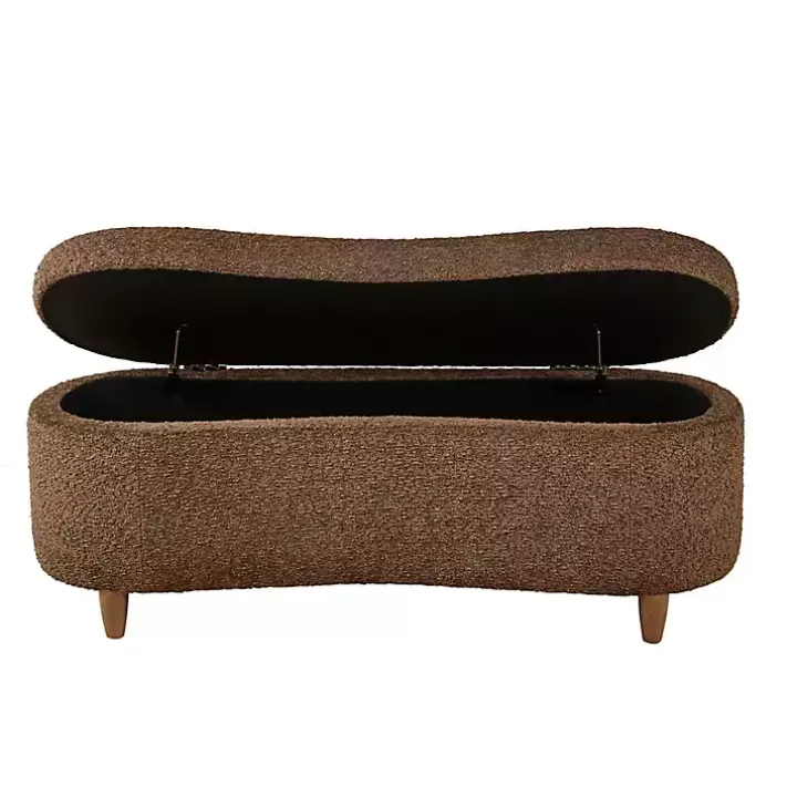 Brown Boucle Flip-Top Storage Bench