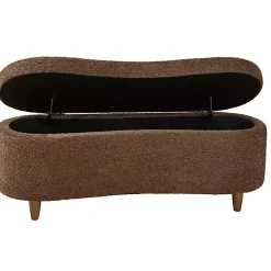 Brown Boucle Flip-Top Storage Bench