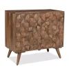Brown Carved Wood Woven 2-Door Cabinet