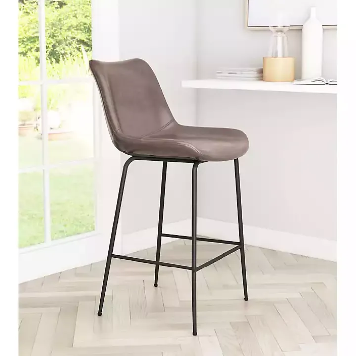 Brown Faux Leather Highback Counter Stool