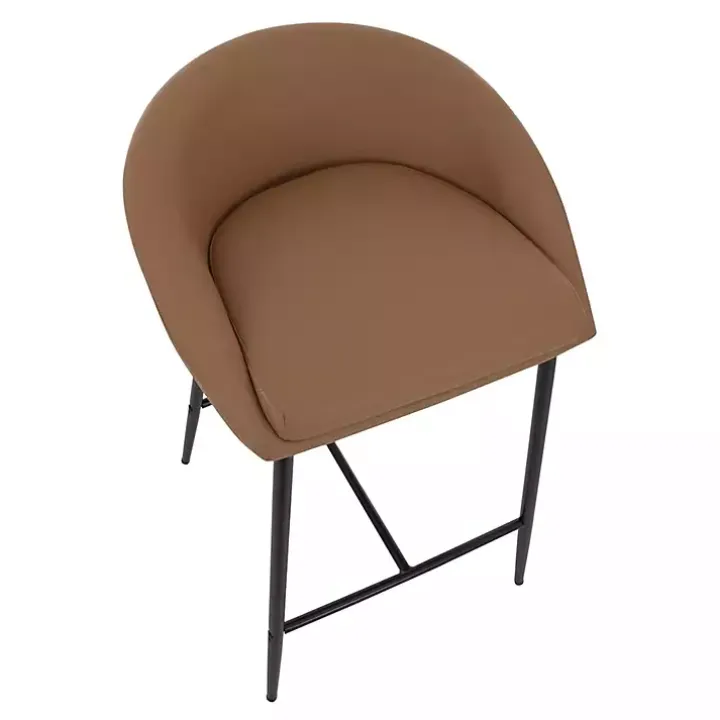 Brown Faux Leather Low Counter Stools, Set of 2