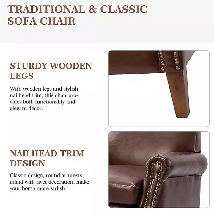 Brown Faux Leather Nailhead Taylor Armchair