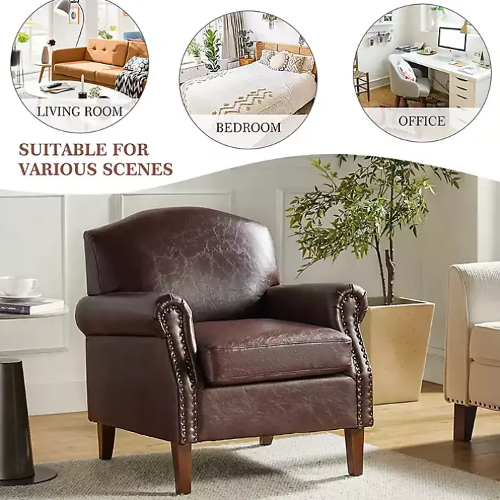 Brown Faux Leather Nailhead Taylor Armchair
