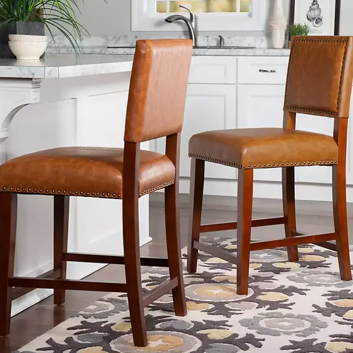 Brown Faux Leather Square Classic Counter Stool