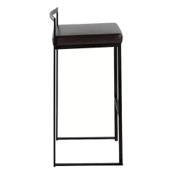 Brown Faux Leather Stackable Bar Stools, Set of 2