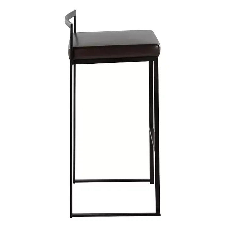 Brown Faux Leather Stackable Bar Stools, Set of 2