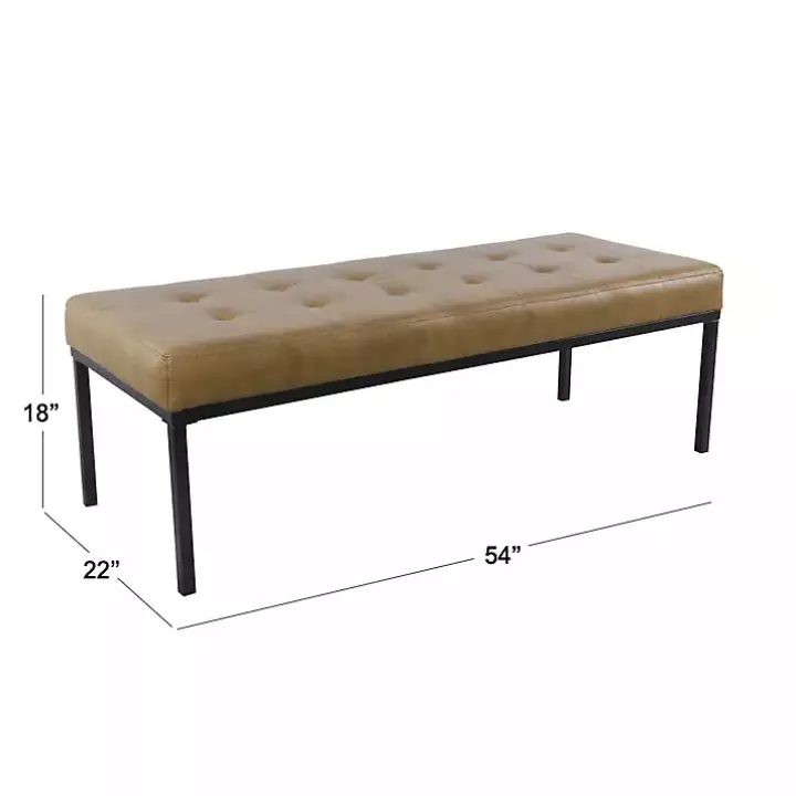 Brown Faux Leather Tufted Button Bench