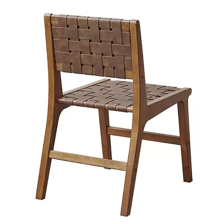 Brown Faux Leather Woven Dining Chairs, Set of 2