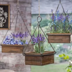 Brown Fir Wood Hanging Planter Boxes, Set of 3