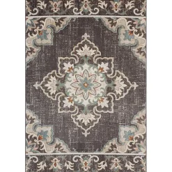Brown Floral Medallion Outdoor Area Rug, 5x7