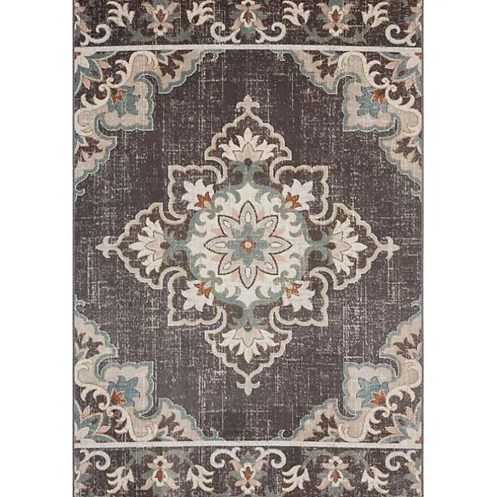 Brown Floral Medallion Outdoor Area Rug, 5x7