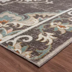 Brown Floral Medallion Outdoor Area Rug, 5x7