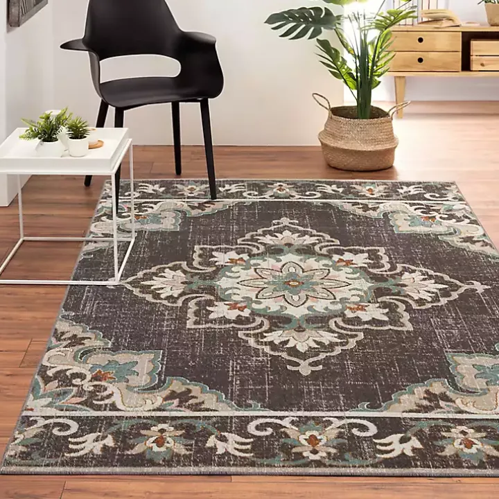 Brown Floral Medallion Outdoor Area Rug, 5x7