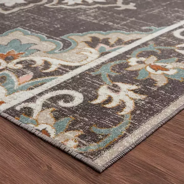 Brown Floral Medallion Outdoor Area Rug, 7x9