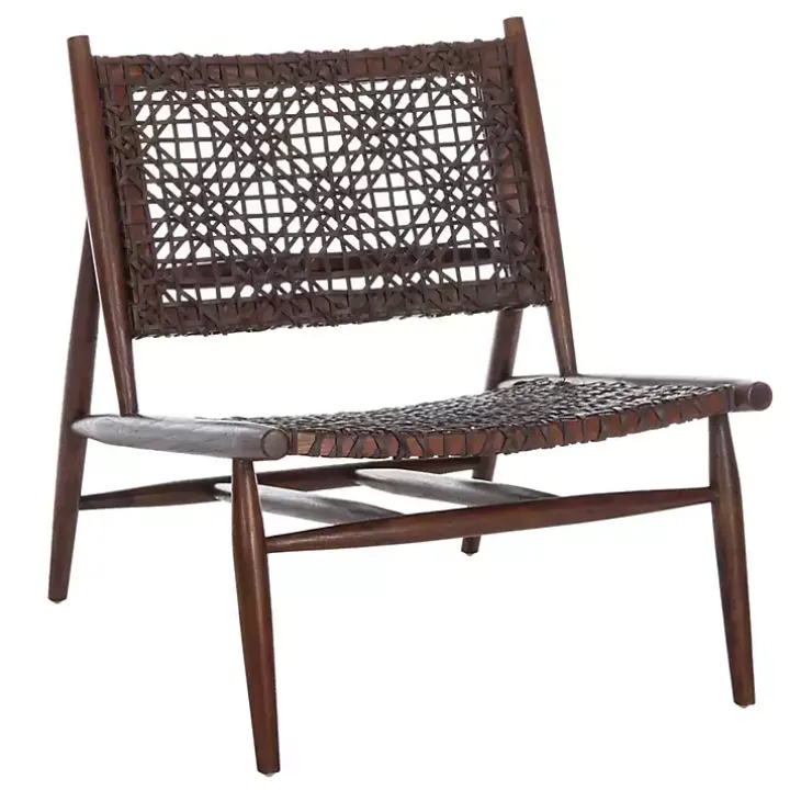 Brown Leather Woven Accent Chair