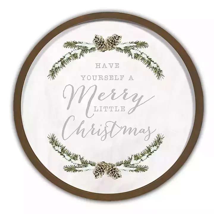 Brown Merry Little Christmas Round Wall Plaque